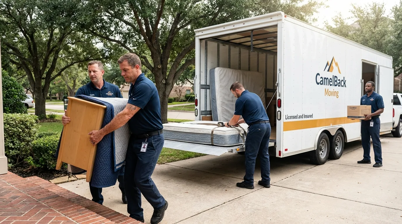 Crew loading residential truck for cross-state move from Cottonwood, AZ