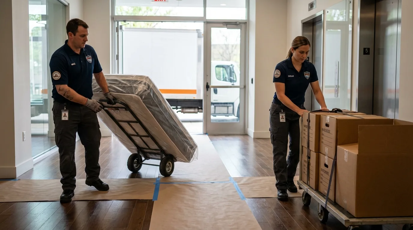 Professional apartment movers loading elevator in Cottonwood, AZ